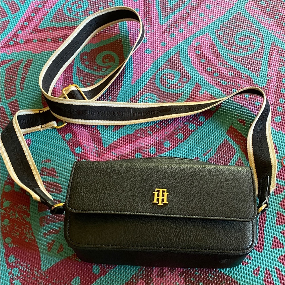 Tommy Hilfiger Black and Gold Crossbody Bag